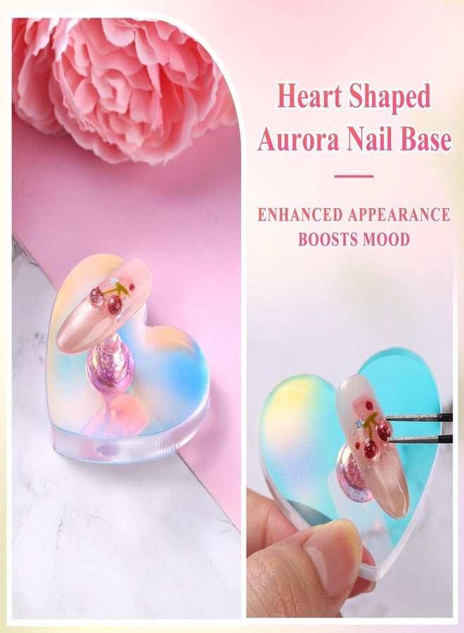 Etercycle 2 Set Wooden Nail Holder for Display Painting Nails - 1 Aurora Heart Shaped Acrylic Magnetic Practice Nail Stand - Fake Nail Holder for Press On Nails with Reusable Adhesive Putty - Image 4